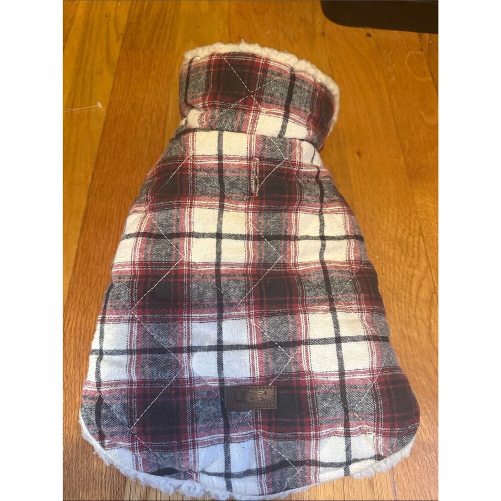 UGG Plaid Sherpa Dog Coat Jacket | Red Black White Winter Pet Coat Small